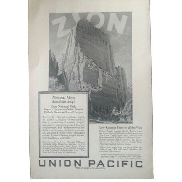 Vintage 1927 Union Pacific Rail Zion National Park Ad Advertisement - Picture 3 of 4